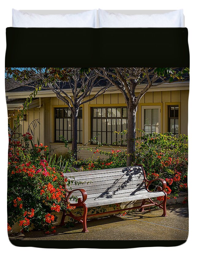 Bench Duvet Cover featuring the photograph A Place to Sit by Derek Dean