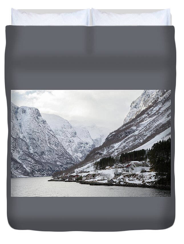 Norway Fjord Village Snow Winter Duvet Cover featuring the photograph A Quiet Life by David Chandler