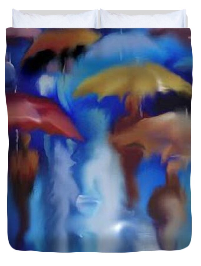 Paris Duvet Cover featuring the digital art A rainy day in Paris by Darren Cannell
