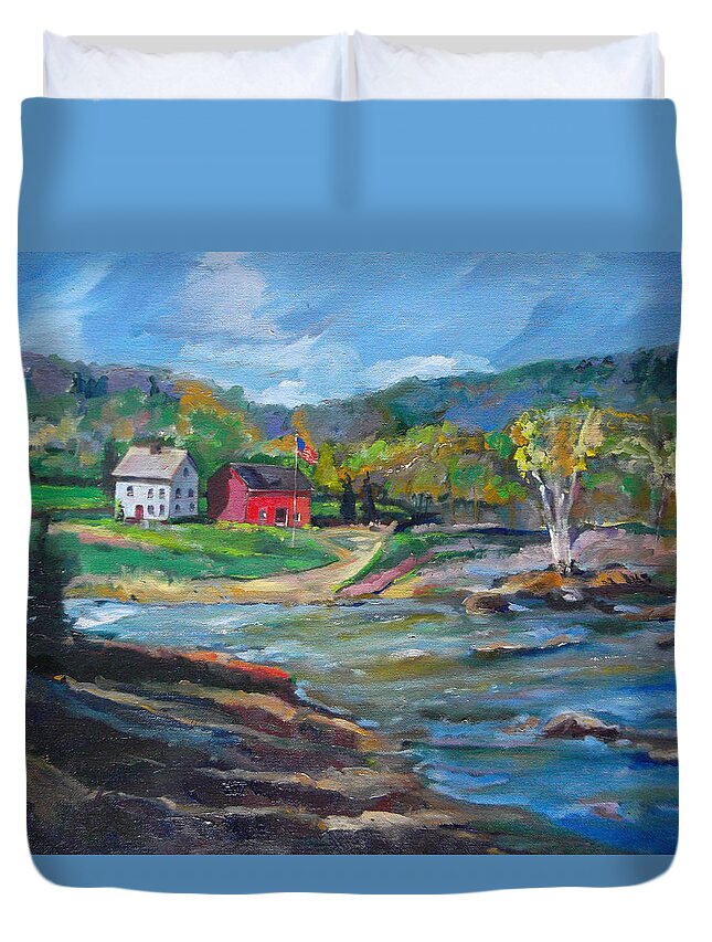 River Duvet Cover featuring the painting A River Runs Through by Susan Esbensen