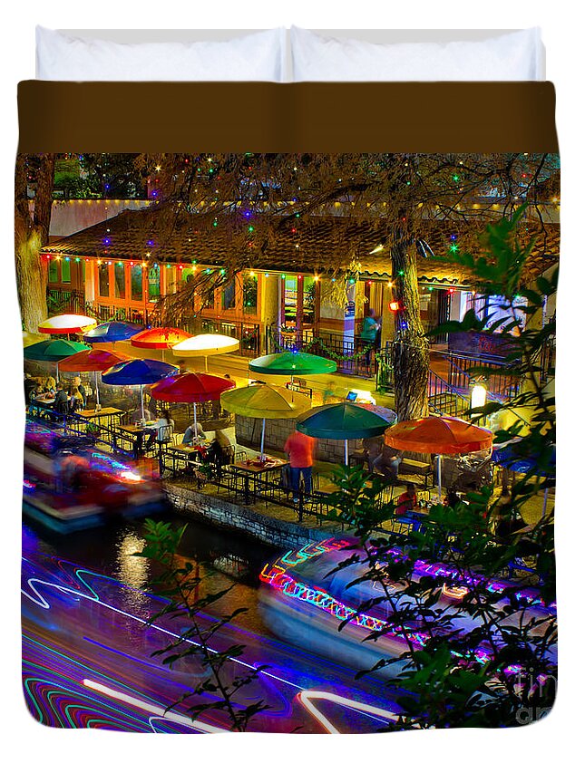 A Riverwalk Christmas Duvet Cover featuring the photograph A San Antonio River Walk Christmas by Michael Tidwell