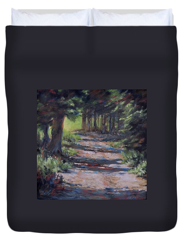 Landscape Duvet Cover featuring the painting A Road Less Travelled by Mia DeLode