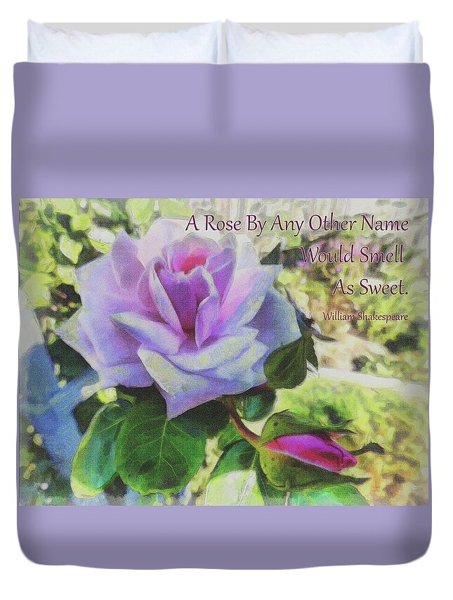 Perfect Pink Rose Duvet Cover featuring the digital art A Rose By Any Other Name by Leslie Montgomery