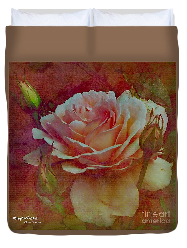 Flower Duvet Cover featuring the mixed media A Rose by MaryLee Parker