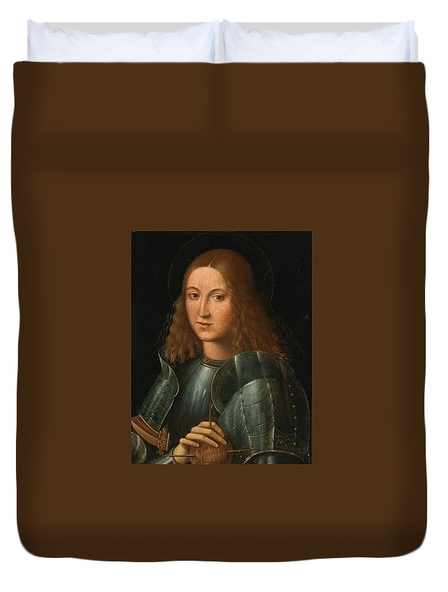 Giovanni Francesco Caroto Duvet Cover featuring the painting A Saint in Armor Head and Shoulders by Giovanni Francesco Caroto