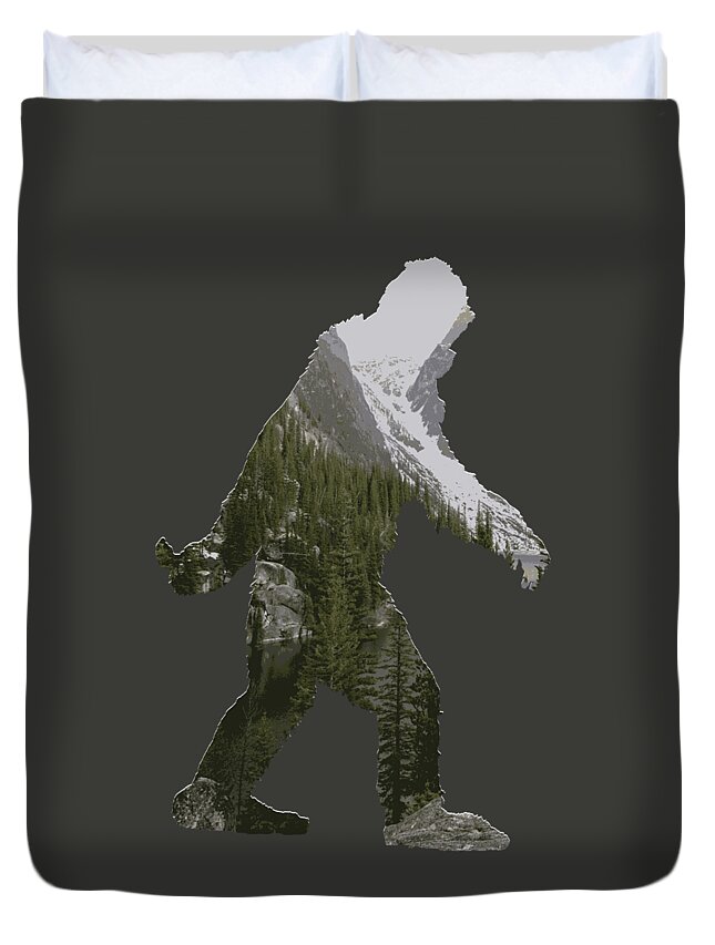 Sasquatch Duvet Cover featuring the digital art A Sasquatch Bigfoot Silhouette in The Rockies by Garaga Designs