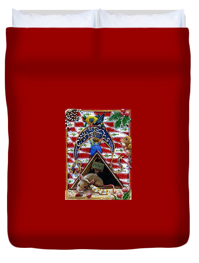 Mice Duvet Cover featuring the painting A Sign of Christmas by Jacquelin L Westerman