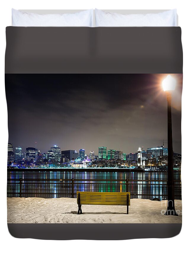 Montreal Duvet Cover featuring the photograph A snowy night in Montreal by Jane Rix
