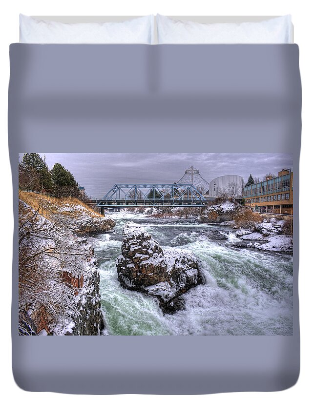 Spokane Duvet Cover featuring the photograph A Spokane Falls Winter by Lee Santa
