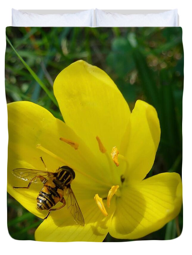 Bee Duvet Cover featuring the photograph A Strange Fly by Jean Bernard Roussilhe