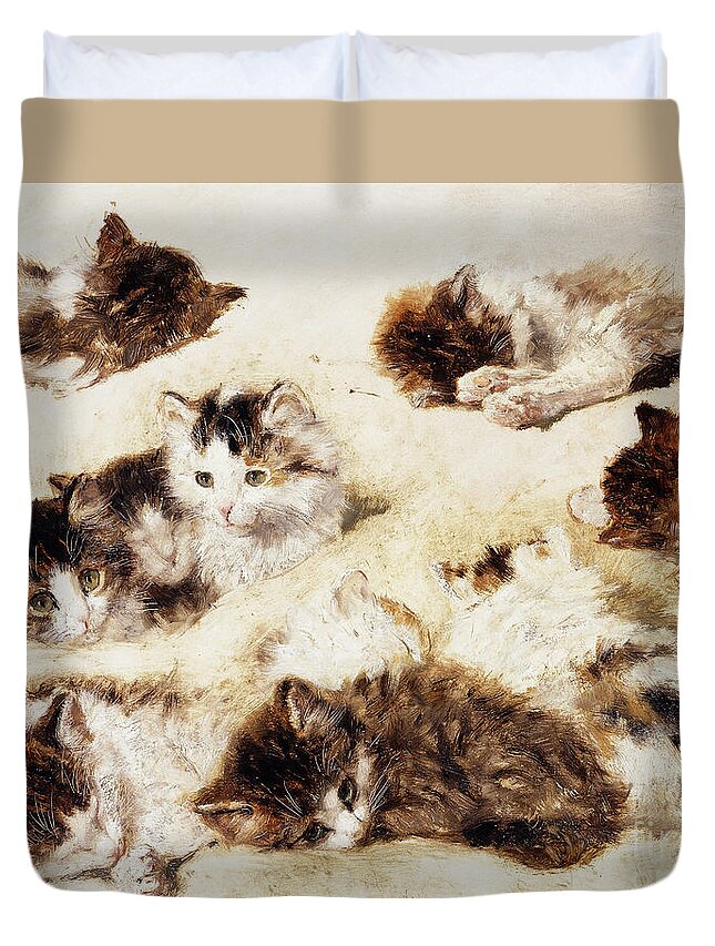 A Study Of Kittens Duvet Cover featuring the painting A Study of Kittens by Henriette Ronner-Knip