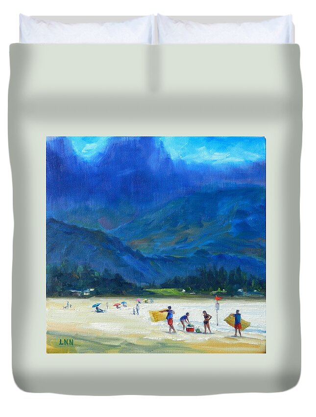 Beach Duvet Cover featuring the painting A Summer Day by Ningning Li
