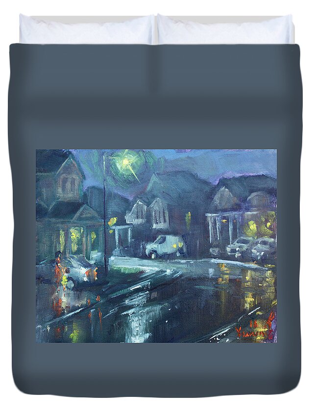  Summer Duvet Cover featuring the painting A Summer Rainy Night by Ylli Haruni