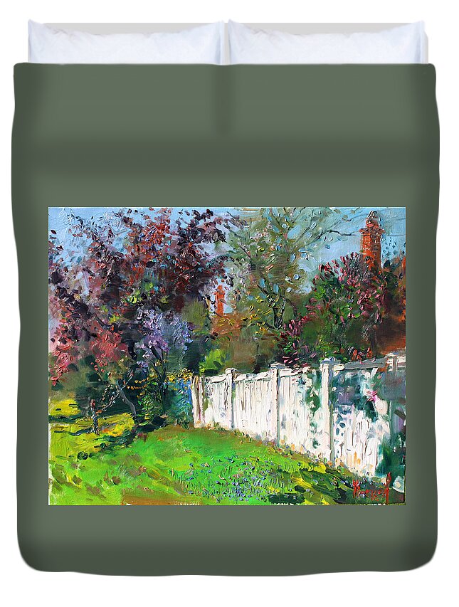 Trees Duvet Cover featuring the painting A Sunny Sunday by Ylli Haruni