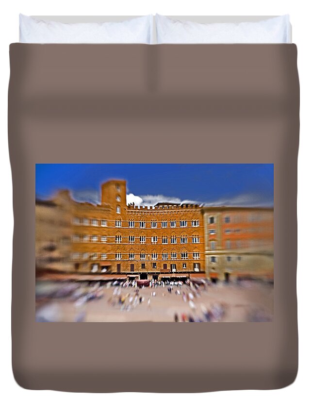 Piazza Del Campo Duvet Cover featuring the photograph A Surreal Siena by Marilyn Hunt