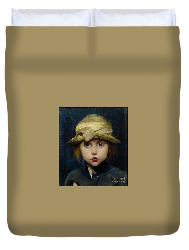 Marianne Stokes - A Tearful Child. Little Girl Duvet Cover featuring the painting A Tearful Child by MotionAge Designs