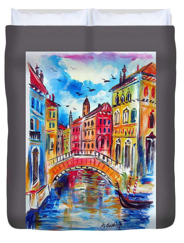 Venice Duvet Cover featuring the painting A Venetian Bridge by Roberto Gagliardi