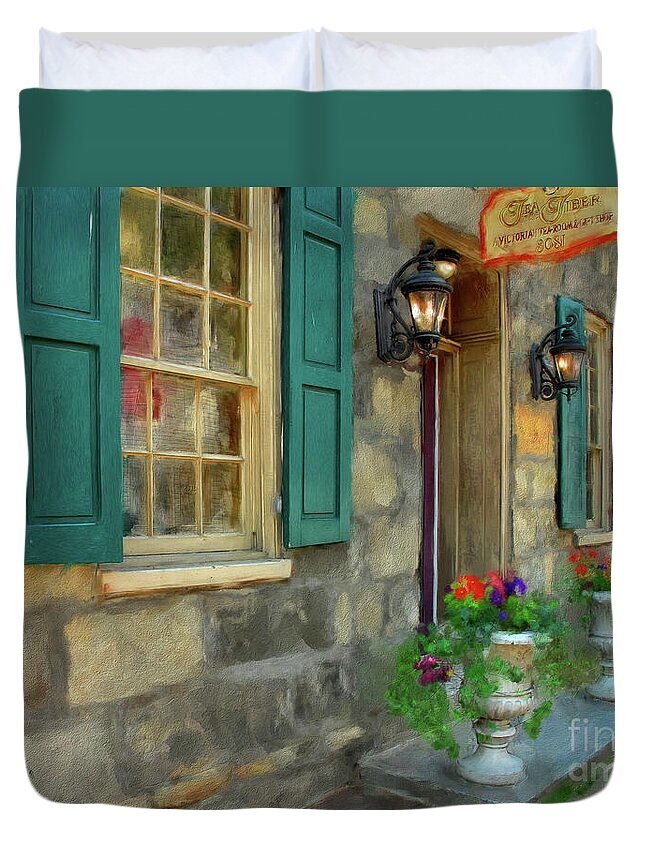 Architecture Duvet Cover featuring the digital art A Victorian Tea Room by Lois Bryan