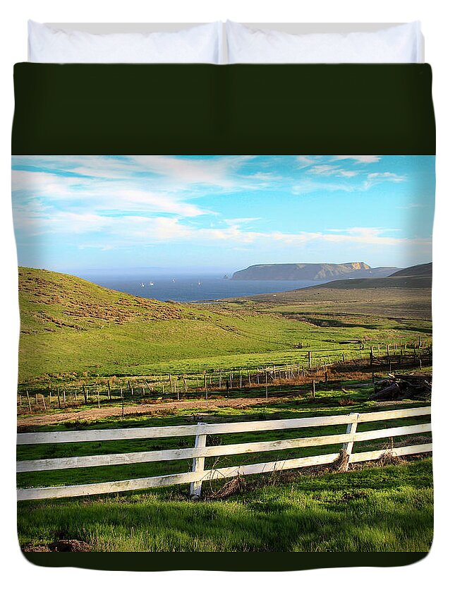Point Reyes C Ranch Duvet Cover featuring the photograph A View from C Ranch to Drakes Estero Point Reyes by Bonnie Follett