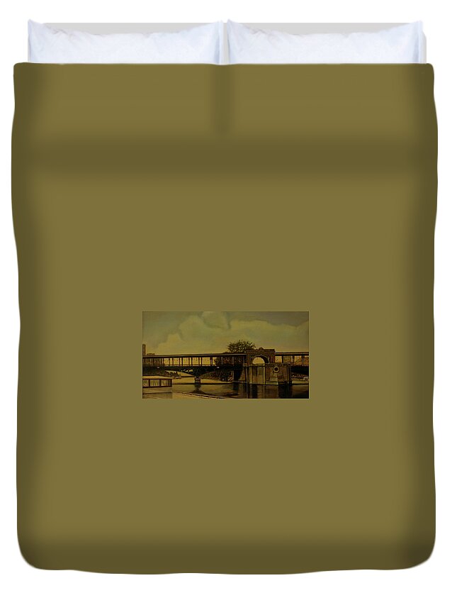 Paris Duvet Cover featuring the painting A View From Houseboat on the Seine by Thu Nguyen