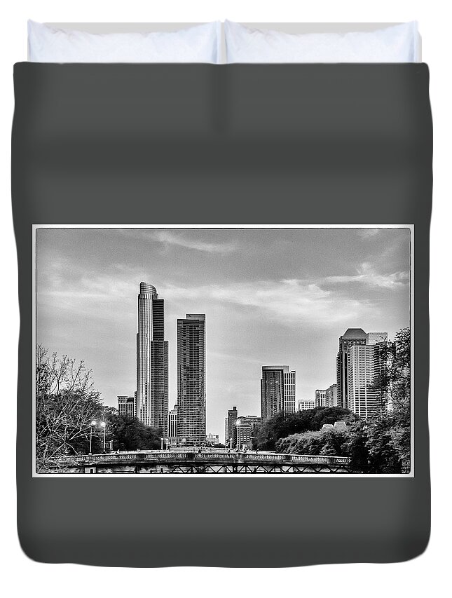 Chicago Duvet Cover featuring the photograph A View from the Tracks - Chicago by John Roach