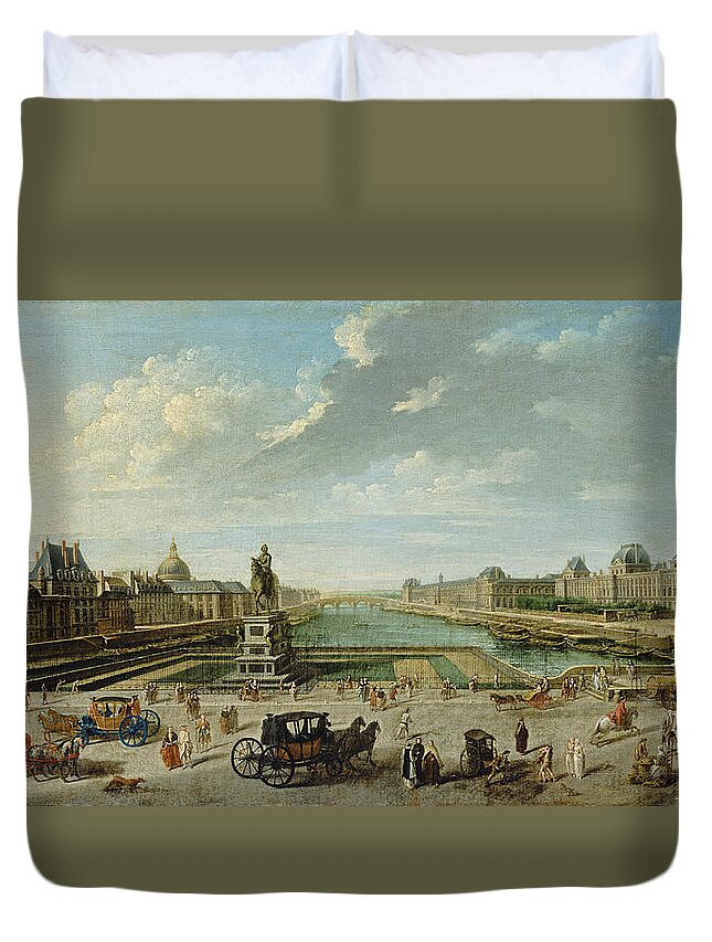 Nicolas-jean-baptiste Raguenet Duvet Cover featuring the painting A View of Paris from the Pont Neuf by Nicolas-Jean-Baptiste Raguenet