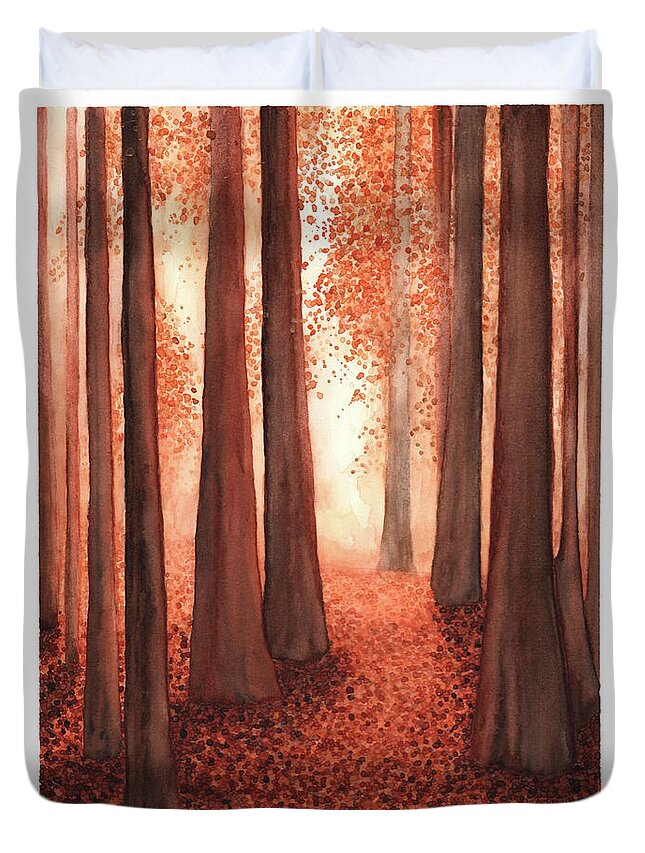 Redwoods Duvet Cover featuring the painting A Walk in the Redwoods by Hilda Wagner