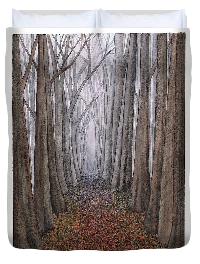 Forest Duvet Cover featuring the painting A Walk in the Woods by Hilda Wagner