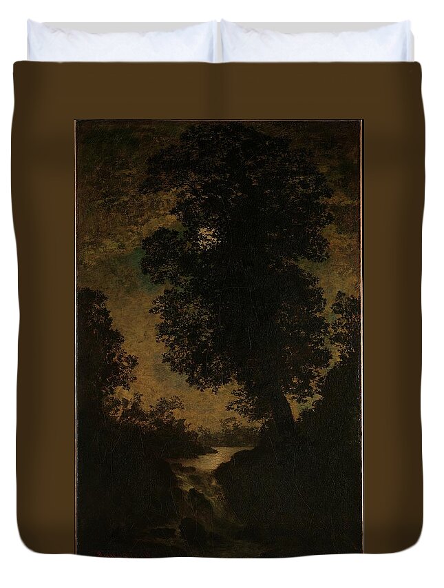A Waterfall Duvet Cover featuring the painting A Waterfall, Moonlight by Ralph Albert