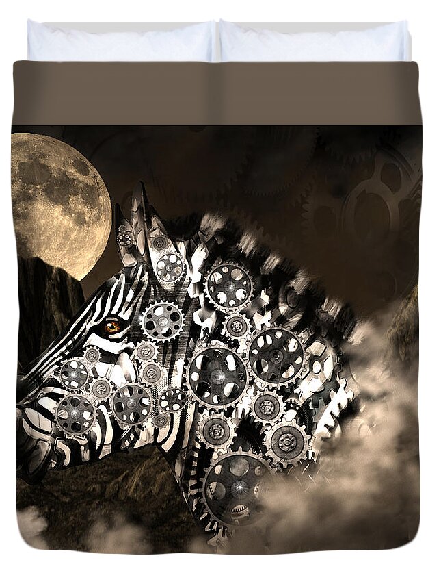 Digital Art Duvet Cover featuring the digital art A Wild Steampunk Zebra by Artful Oasis