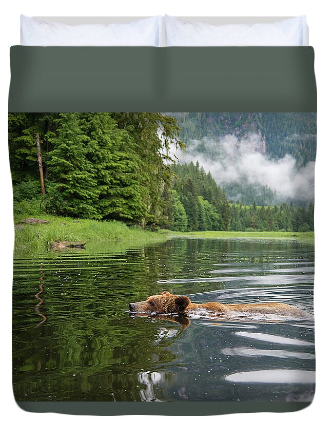 Bears Duvet Cover featuring the photograph A Wild Swim by Bill Cubitt