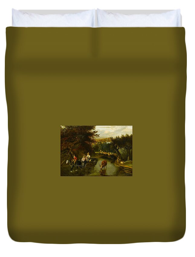 Jan Siberechts Duvet Cover featuring the painting A Wooded Landscape with Peasants in a Horse by MotionAge Designs
