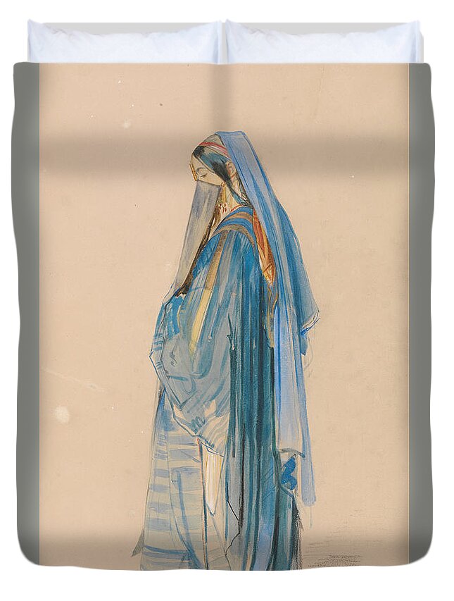 John Frederick Lewis - A Young Turkish Woman Duvet Cover featuring the painting A Young Turkish Woman by Celestial Images