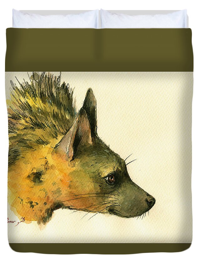 Hyena Animal Duvet Cover featuring the painting Aardwolf hyena animal art by Juan Bosco