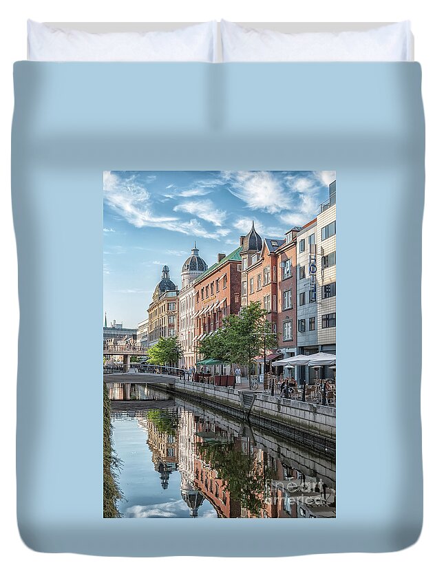 Aarhus Duvet Cover featuring the photograph Aarhus Afternoon Canal Scene by Antony McAulay