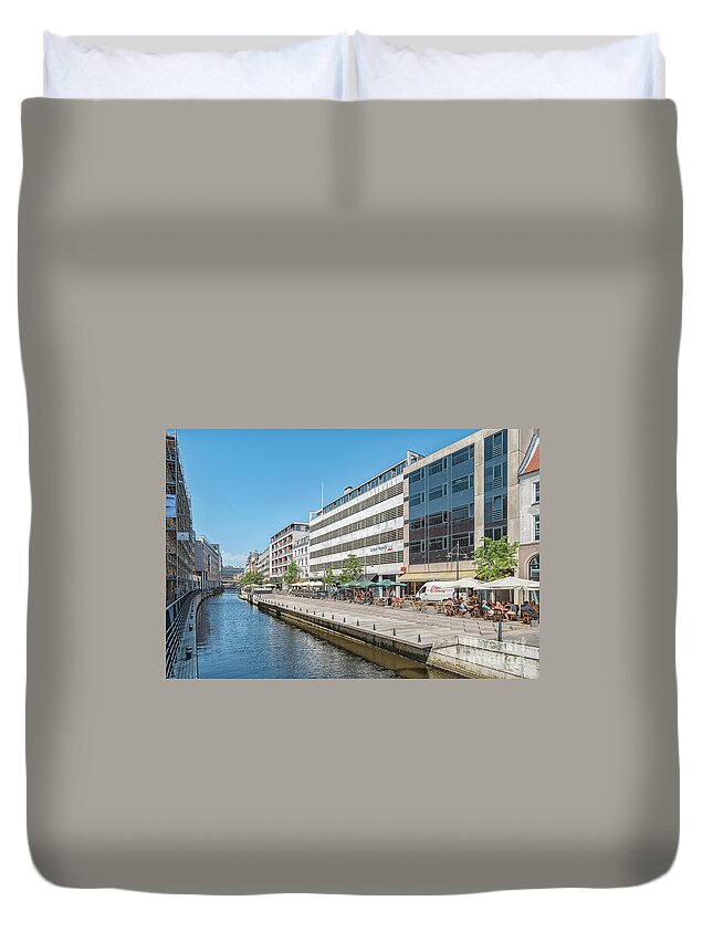 Aarhus Duvet Cover featuring the photograph Aarhus Canal Activity by Antony McAulay