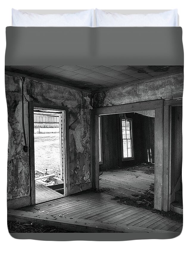 Black And White Duvet Cover featuring the photograph Abandoned #2 by Bonnie Bruno