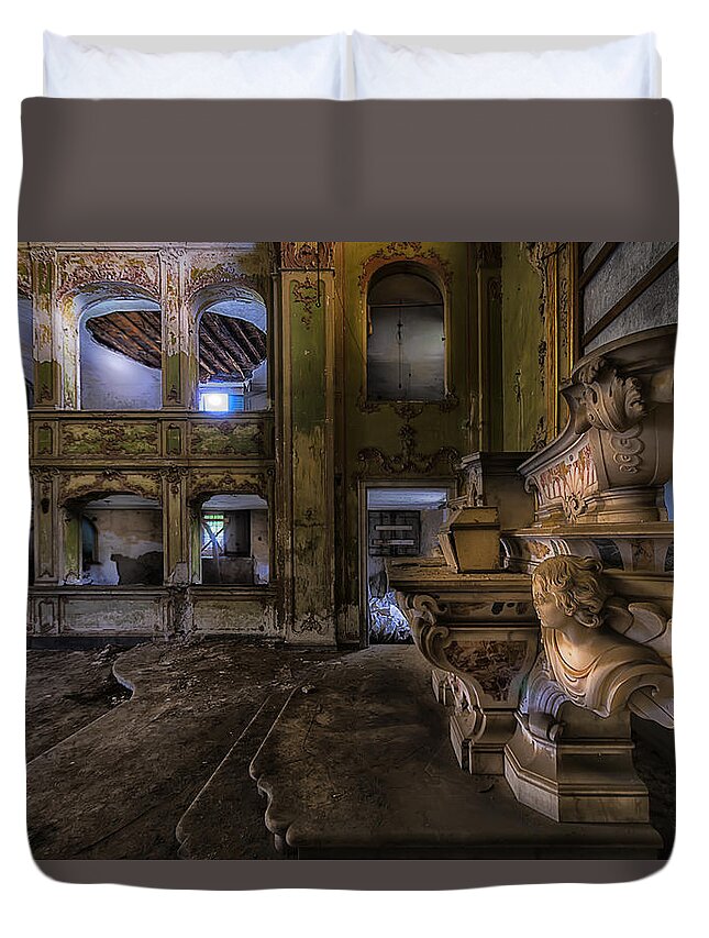 Cappella Duvet Cover featuring the photograph Abandoned Chapel Of An Important Liguria Family II - Cappella Abbandonata Di Famiglia Ligure 2 by Enrico Pelos
