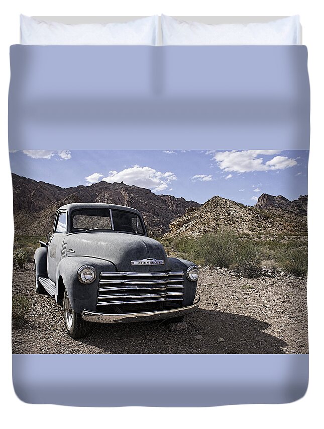 Nelson Duvet Cover featuring the photograph Abandoned Chevy in the Desert by Kristia Adams