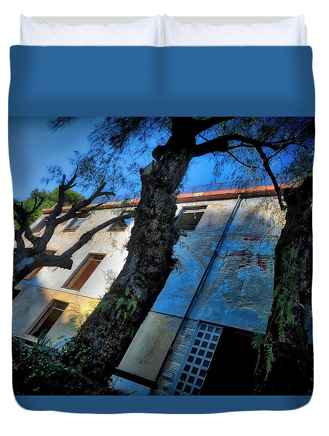 Luoghi Abbandonati Duvet Cover featuring the photograph ABANDONED SUMMER CAMP BUILDING - COLONIA ABBANDONATA 3 a CASTELLO BORELLI DI BORGHETTO SANTO SPIRITO by Enrico Pelos