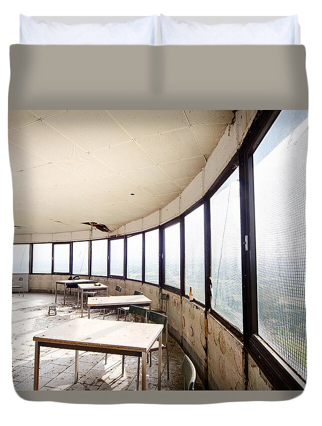Abandoned Building Duvet Cover featuring the photograph Abandoned tower restaurant - Urban decay by Dirk Ercken