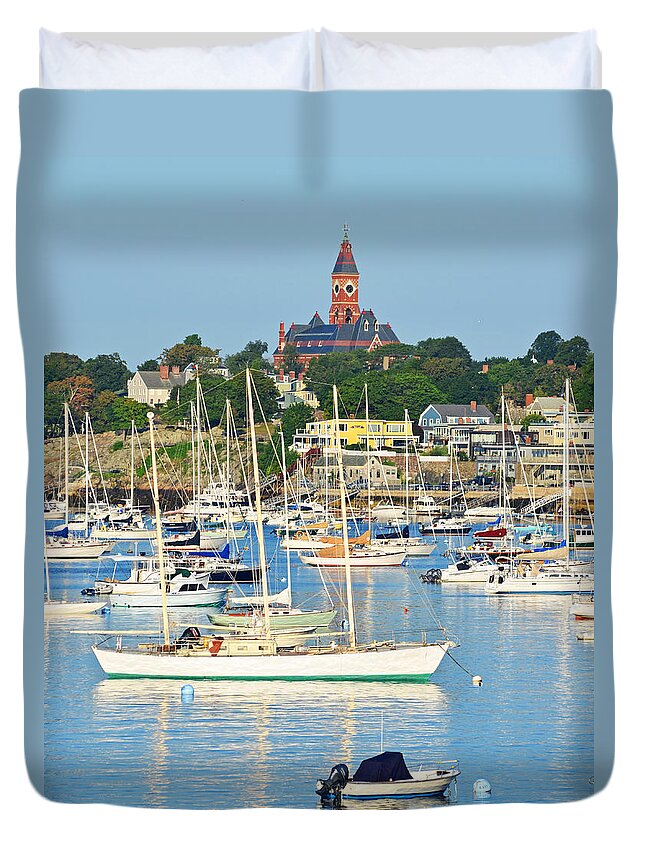 Marblehead Duvet Cover featuring the photograph Abbot Hall over Marblehead Harbor From Chandler Hovey Park by Toby McGuire