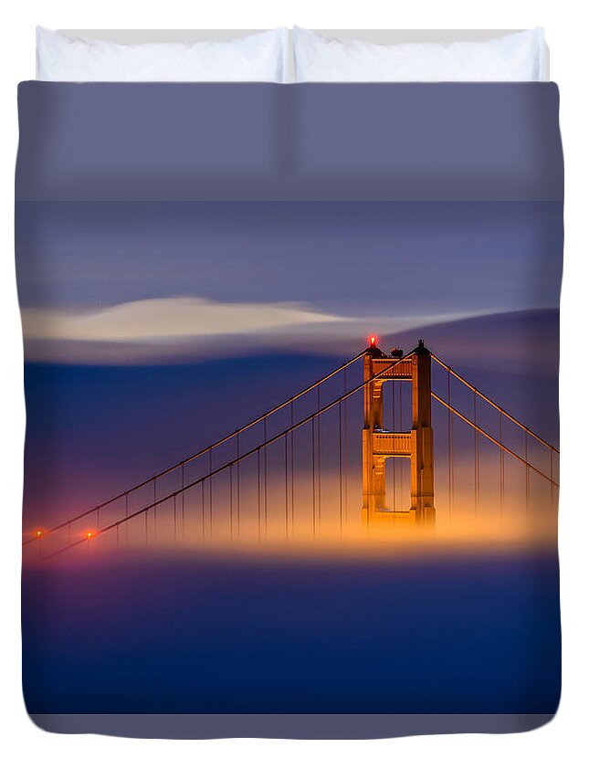 Golden Gate Bridge Duvet Cover featuring the photograph Above the Fog by Mike Ronnebeck