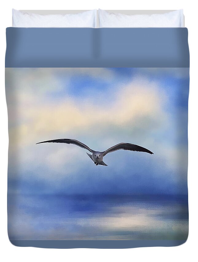 Seagull Duvet Cover featuring the photograph Above the Sea by Kim Hojnacki