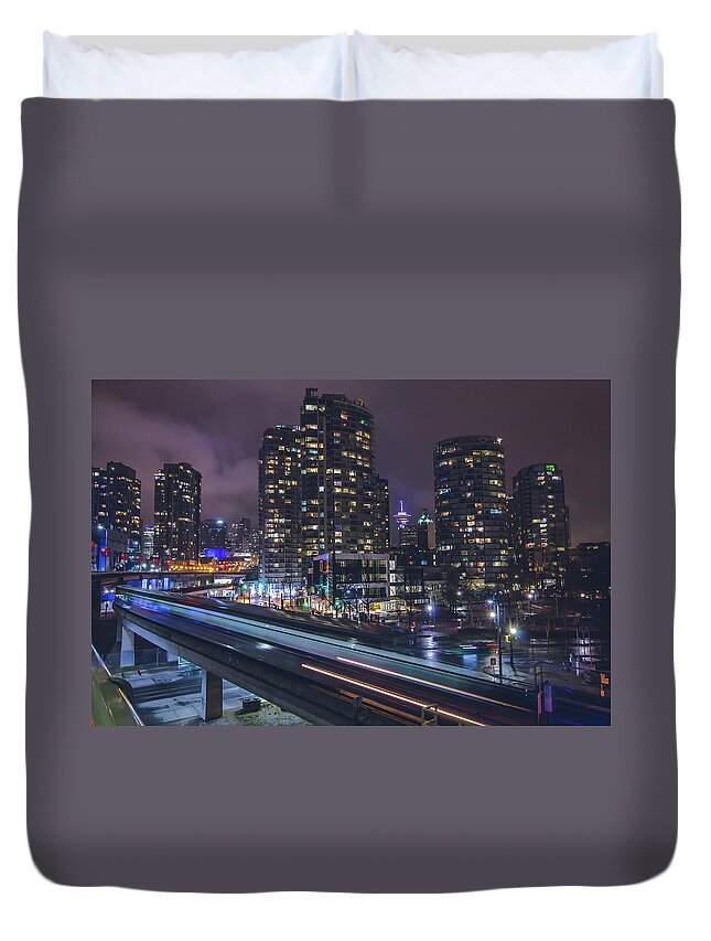 Vancouver Duvet Cover featuring the photograph Above the Skytrain by Jay Smith