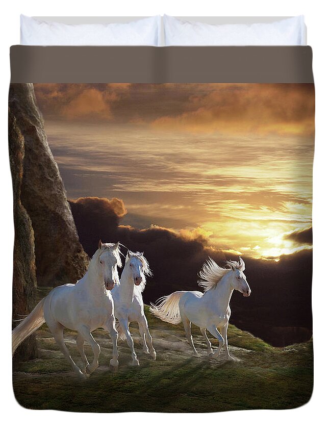 Sunsets Duvet Cover featuring the photograph Above the Storm by Melinda Hughes-Berland
