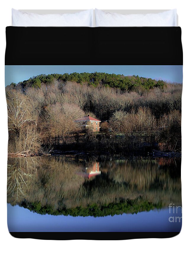 River Reflection Duvet Cover featuring the photograph Above The Waterfall Reflection by Michael Eingle