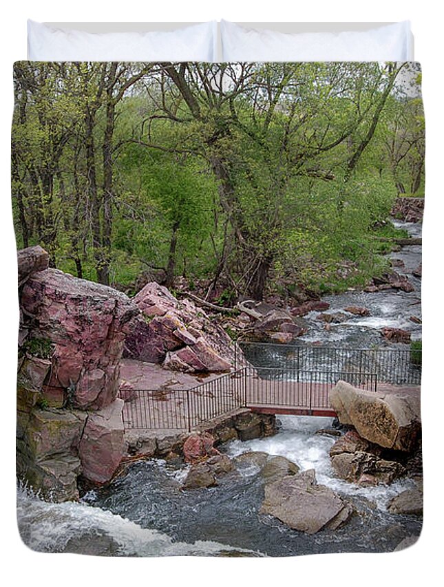 Pipestone National Monument Duvet Cover featuring the photograph Above Winnewissa Falls 2 by Greni Graph