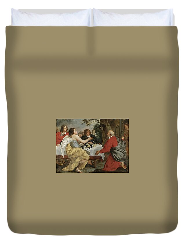 Flemish School Duvet Cover featuring the painting Abraham and the Angels by Flemish School