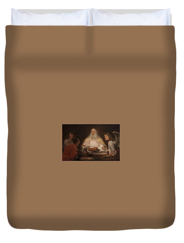 Abraham And The Angels Duvet Cover featuring the painting Abraham and the Angels by MotionAge Designs